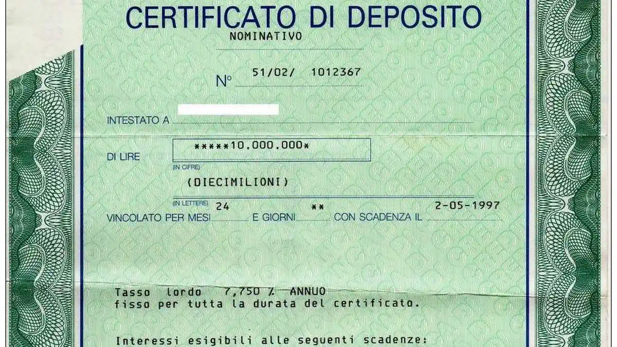 Certificato di Deposito или депозитный сертификат, — это финансовый документ, подтверждающий наличие денежных средств, размещенных на фиксированный срок в банке