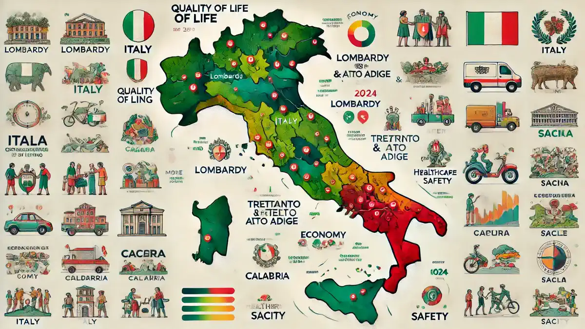 Карта Италии с лучшими и худшими регионами по уровню жизни в 2024 году